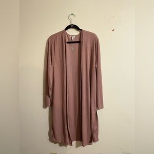 Maurices Women’s 2X Long Duster Cardigan‎ Dusty Rose ribbed sweater NWT